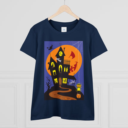 Halloween Night at the Haunted House Women's Midweight Cotton Tee