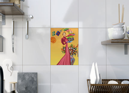 Elegant Holiday Woman with Gifts Ceramic Tile