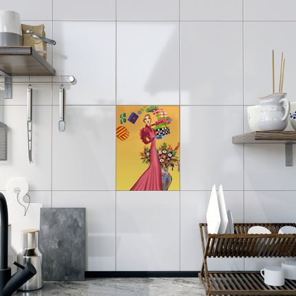 Elegant Holiday Woman with Gifts Ceramic Tile