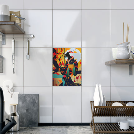 Black Cat in Kimono Ceramic Tile