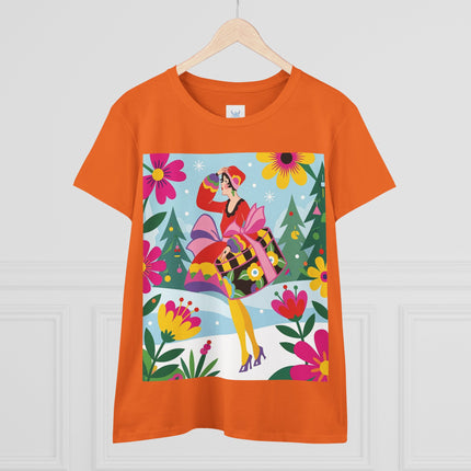 🎄🌺 Christmas In The Winter Garden Cotton Tee – Art Deco Holiday Whimsy