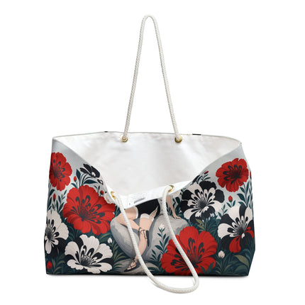 🌹☂️ The Scarlet Parasol Garden Weekender Bag – Art Deco Floral Elegance