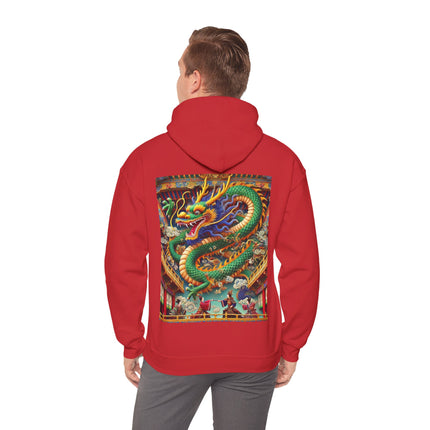 Tibetan Dragon Over Kabuki Duel – Heavy Blend™ Hooded Sweatshirt
