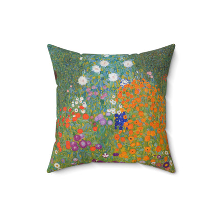 Cottage Garden by Gustav Klimt Spun Polyester Square Pillow