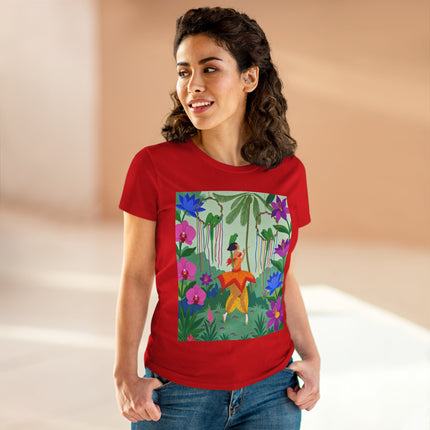🌺🦜 The Tropical Garden Serenade Cotton Tee – Colorful Art Deco Fantasy