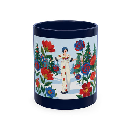 🌹🎄 The Lady Of The Holiday Roses Ceramic Mug – Art Deco Christmas Elegance