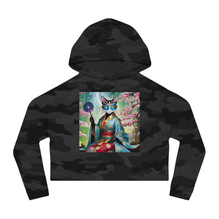 Cyberpunk Geisha Cropped Hooded Sweatshirt