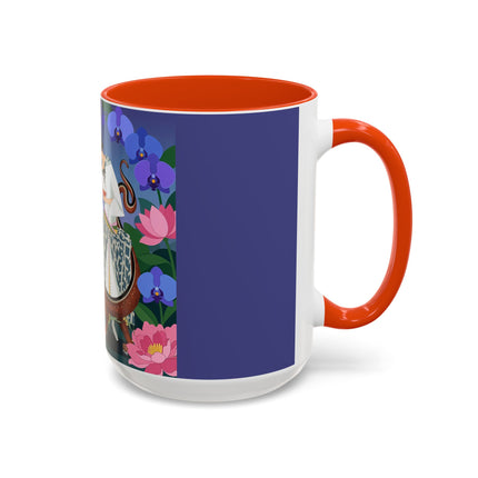 The Lady And The Garden Dragon Colorful Mugs – Art Deco Mythical Botanical Elegance
