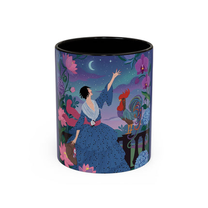 The Lady And The Morning Song Colorful Mugs – Art Deco Botanical Elegance