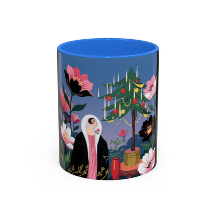 🌹🎄 The Lady Of The Candlelit Rose Tree Colorful Mug – Art Deco Christmas Garden