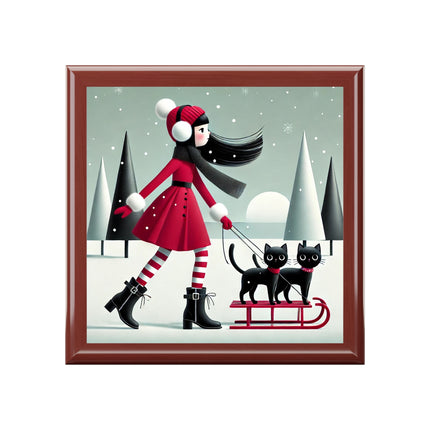Red Sled & Curious Cats Jewelry Box