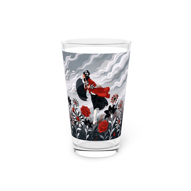 🌧️🌺 The Stormy Flower Walk Pint Glass – Art Deco Floral Fashion