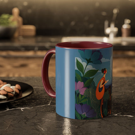 The Lady And The Sea Breeze Colorful Mugs – Art Deco Coastal Serenity