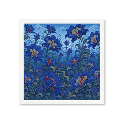 💙🌿 The Sapphire Blue Enchanted Blossom Garden Napkins – Elegant Botanical Floral Art