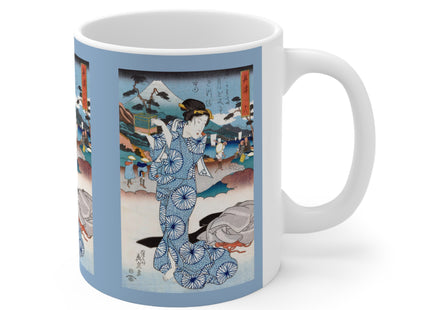 Japanese woman woodblock print by Keisai Eisen Ceramic Mug 11oz