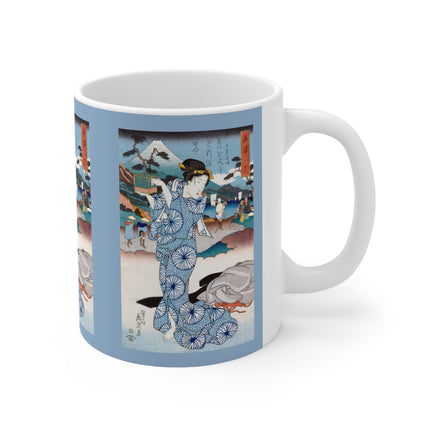 Japanese woman woodblock print by Keisai Eisen Ceramic Mug 11oz