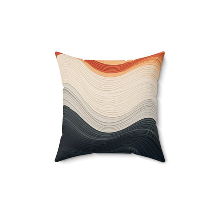 Wave Pattern in Hues of Beige, Orange, Grey, and Black Spun Polyester Square Pillow