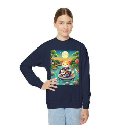 Melodic Kitten by the Koi Pond Youth Crewneck Sweatshirt – Harmony, Joy & Whimsical Charm
