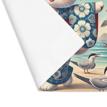 🐱🌊 Geisha Kitten by the Seaside Placemat – Whimsical Japanese Coastal Fantasy