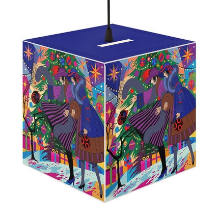 🎄✨Christmas Among The Twinkling Trees Light Cube Lamp – Art Deco Holiday Fantasy