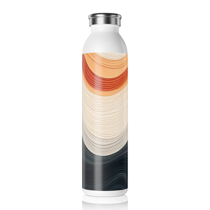 Wave Pattern in Hues of Beige, Orange, Grey, and Black Slim Water Bottle