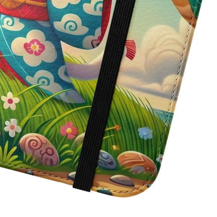🪁🐉 Geisha Kitten and the Dragon Kite Flip Case – Joyful Flight & Dragon Spirit
