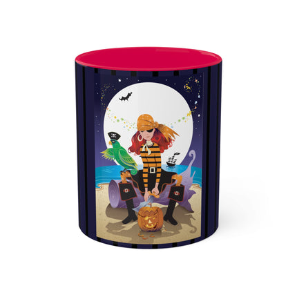 Moonlit Pirate Halloween Colorful Mugs, 11oz