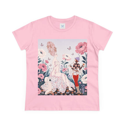🌸🦋 The Enchanted Rose Garden Encounter Cotton Tee – Art Deco Floral Whimsy