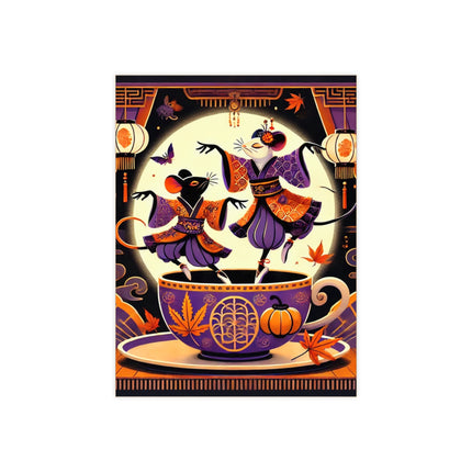 Theatrical Halloween Kabuki Mice on Teacup Ceramic Tile