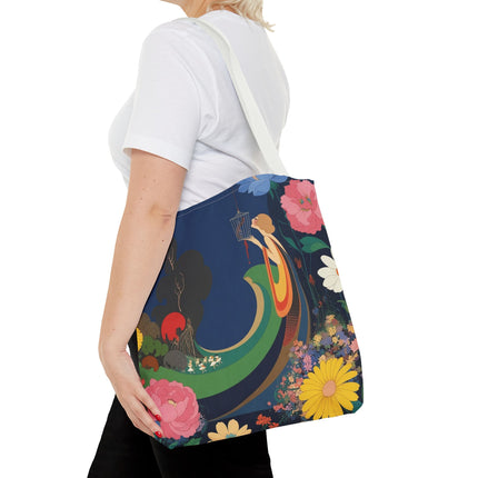 🌙🐦 The Lady Of The Moonlit Birdcage Tote Bag – Art Deco Floral Fantasy