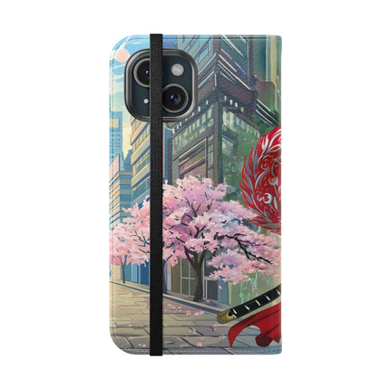 🦁🦊⚔️ Cyberpunk Lion Samurai Flip Case – Futuristic Honor & Kitsune Spirit