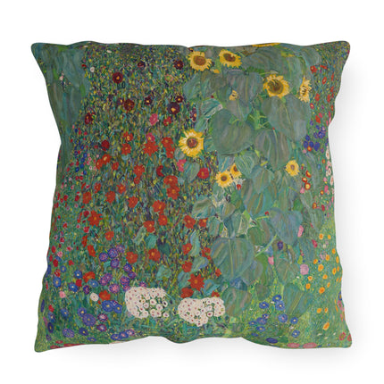 Farm Garden with Sunflowers by Gustav Klimt Outdoor Pillows