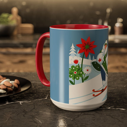 🎿❄️ The Winter Garden Skier Colorful Mug – Whimsical Holiday Fantasy
