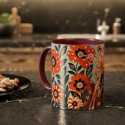 🧳🌼 The Grand Floral Voyage Colorful Mug – Art Deco Travel Elegance