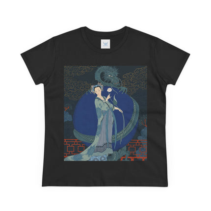 🐉🪷 The Lady Of The Lotus Dragon Cotton Tee – Art Deco Asian Fantasy