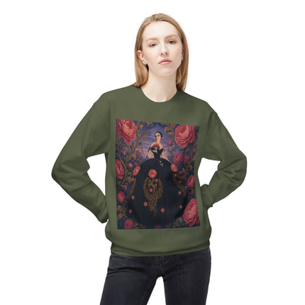 🌹🖤 The Lady Of The Midnight Rose Garden Midweight Crewneck Sweatshirt – Art Deco Floral Elegance