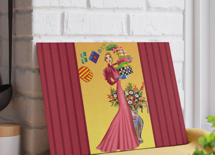 Elegant Holiday Woman with Gifts Glass Cutting Board