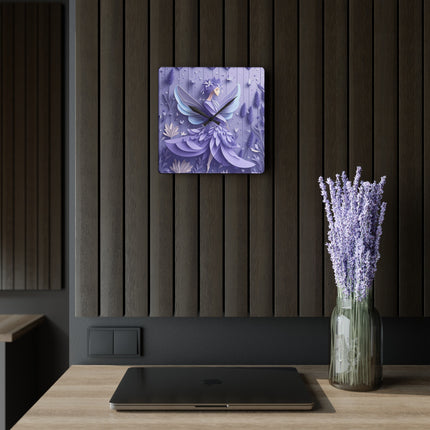 Lavender Fairy Acrylic Wall Clock, Round and Square