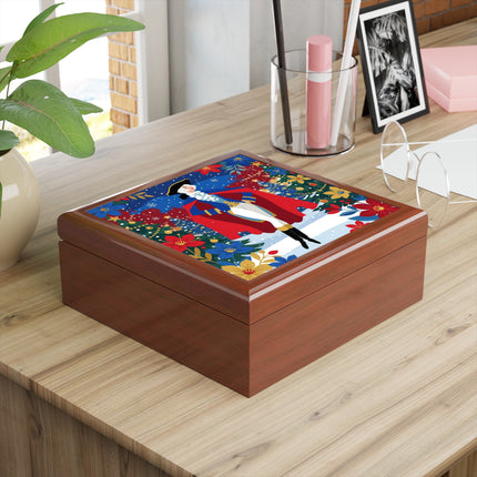 🎭❄️ The Christmas Masquerade Lady Jewelry Box – Art Deco Holiday Fantasy