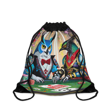Cyberpunk Owl & Raven Drawstring Bag