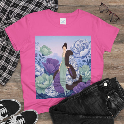 💜🌸 The Lavender Porcelain Garden Cotton Tee – Art Deco Fashion Elegance
