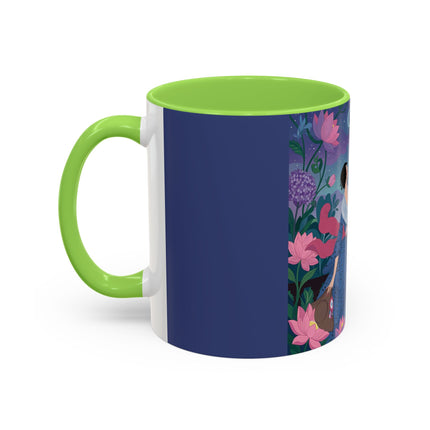 The Lady And The Morning Song Colorful Mugs – Art Deco Botanical Elegance