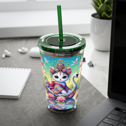 Geisha Kitten’s River Voyage Sunsplash Tumbler with Straw, 16oz