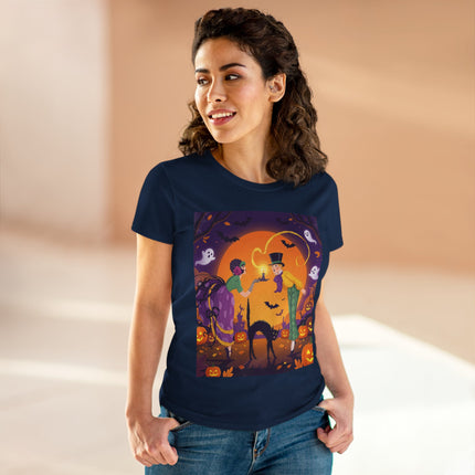 🎃🕯️ The Midnight Halloween Greeting Cotton Tee – Vintage Halloween Charm