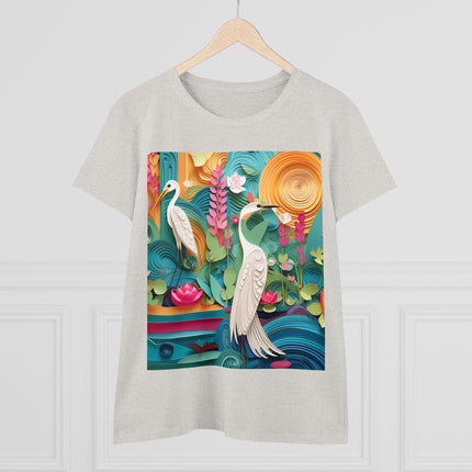 Elegant Egret Oasis Women's Midweight Cotton Tee