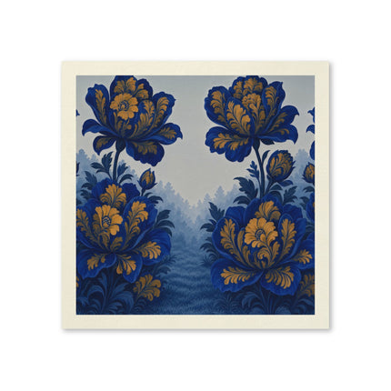 💙🌼 The Royal Blue And Golden Blossom Garden Napkins – Ornamental Botanical Elegance