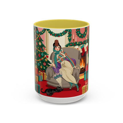 🖤🔥 The Lady Of The Christmas Hearth Colorful Mug – Art Deco Holiday Elegance