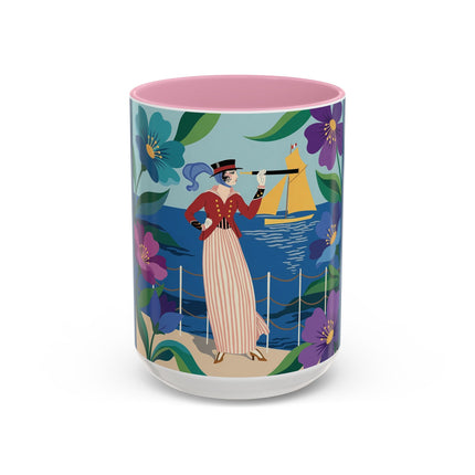 The Lady Of The Golden Horizon Colorful Mugs – Art Deco Coastal Elegance