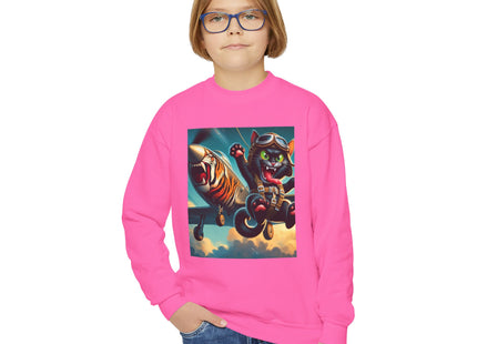Parachuting Cat Commando Youth Crewneck Sweatshirt