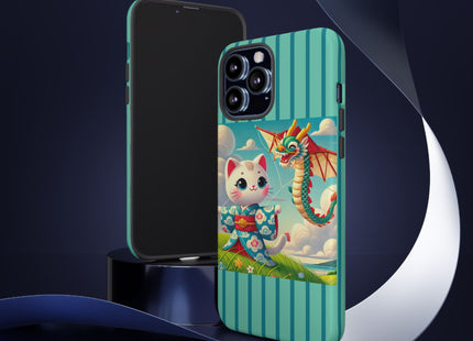 Geisha Kitten and the Dragon Kite Phone Cases